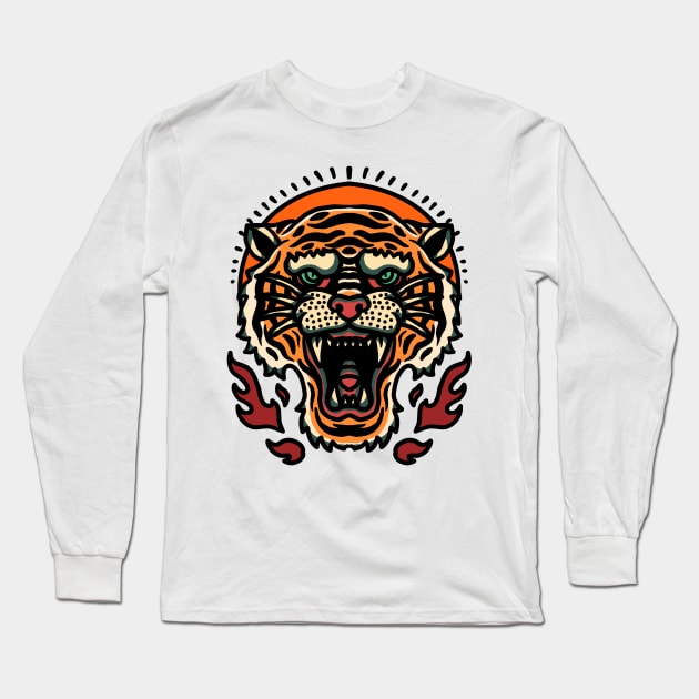 tiger tattoo oldschool Long Sleeve T-Shirt by donipacoceng